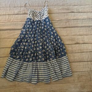 J. Crew button front maxi blue white dress in mixed block prints size 4 petite